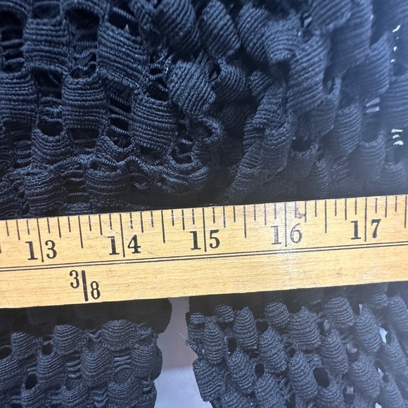 Elana Kattan Black Mesh Witchy Boho Crochet Dress 3/4 Sleeve Fringe Hem Size M - Picture 7 of 9